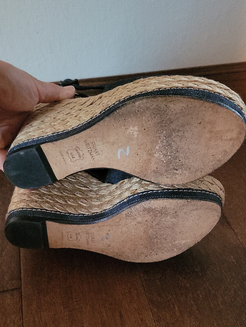 NWOT Stuart Weitzman Navy Espadrille Wedge Sandals with Ankle Strap Size 7